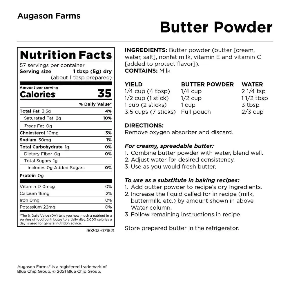 10 Oz. Dehydrated Butter Powder, Resealable Pouch