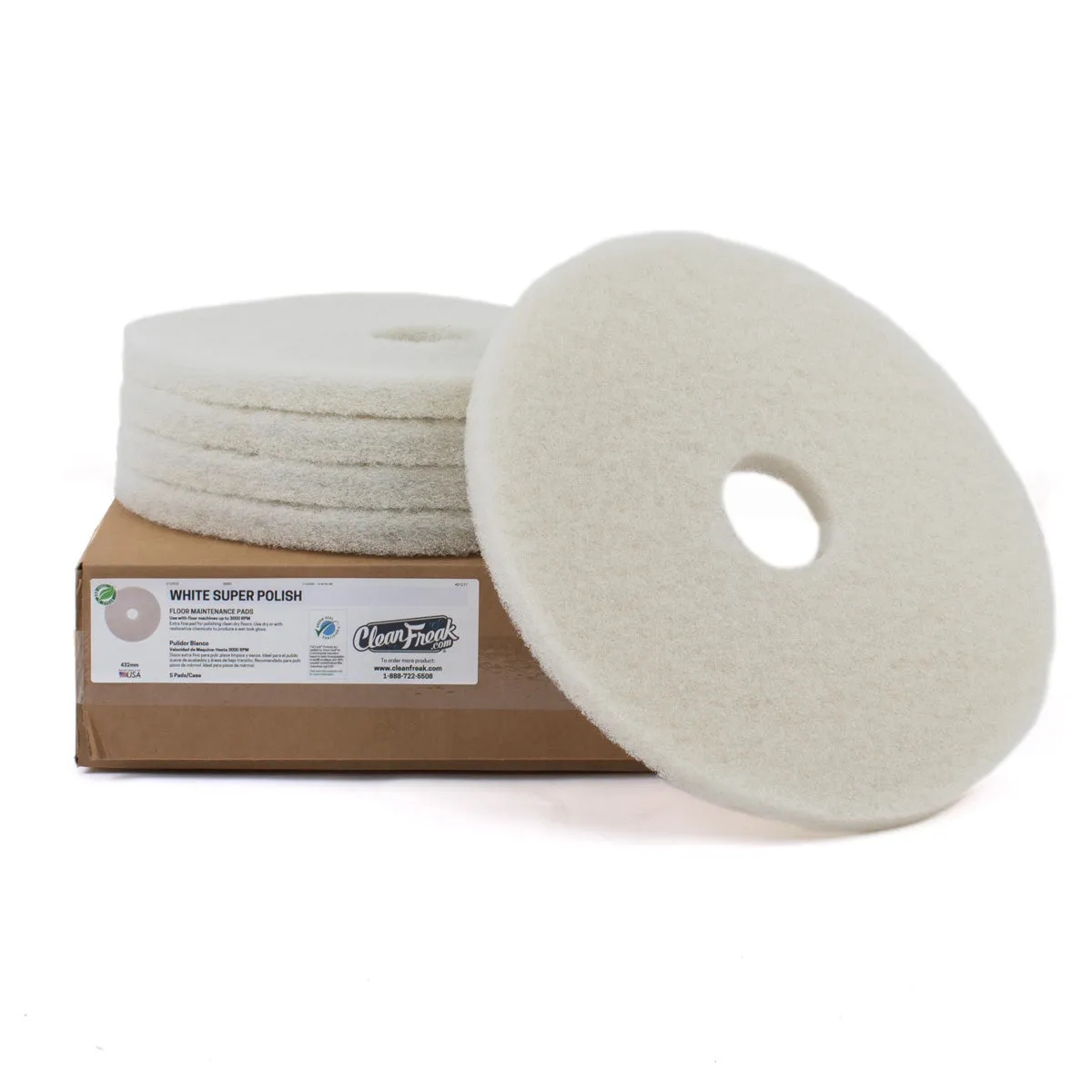 10" White Floor Polishing & Buffing Pads - Case of 5