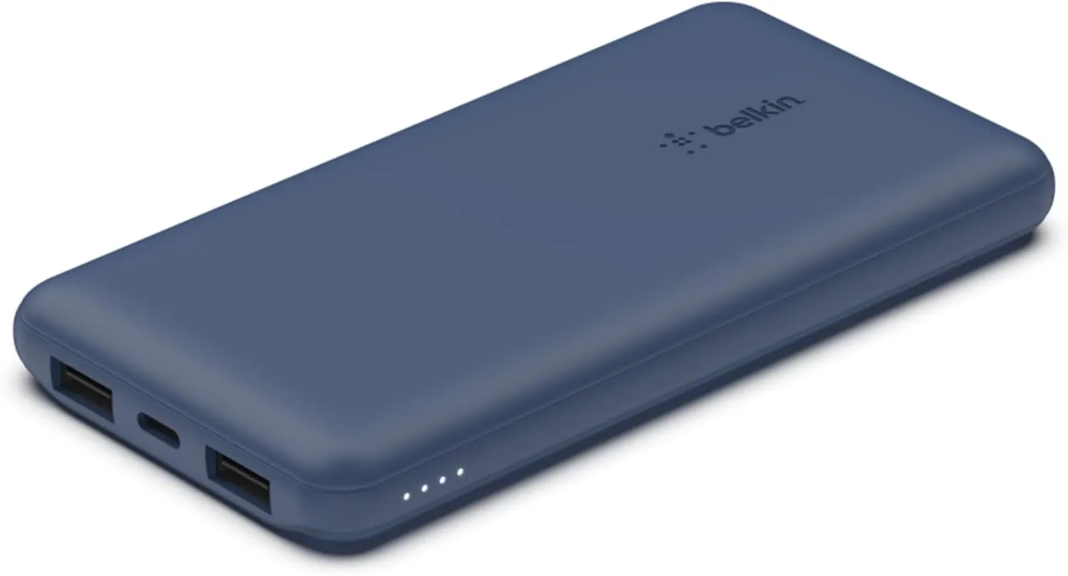 Belkin Portable Charger, USB-C Power Bank 10K W/ 1 USB-C Port and 2 USB-A Ports with USB-A to USB-C Cable for Iphone 16, 16 Plus, 16 Pro, 16 Pro Max, Samsung Galaxy S24, & More - Blue