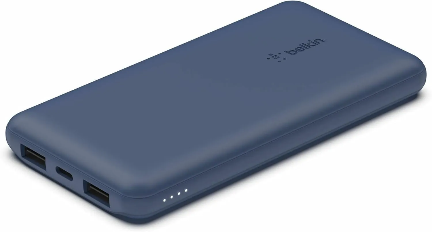 Belkin Portable Charger, USB-C Power Bank 10K W/ 1 USB-C Port and 2 USB-A Ports with USB-A to USB-C Cable for Iphone 16, 16 Plus, 16 Pro, 16 Pro Max, Samsung Galaxy S24, & More - Blue