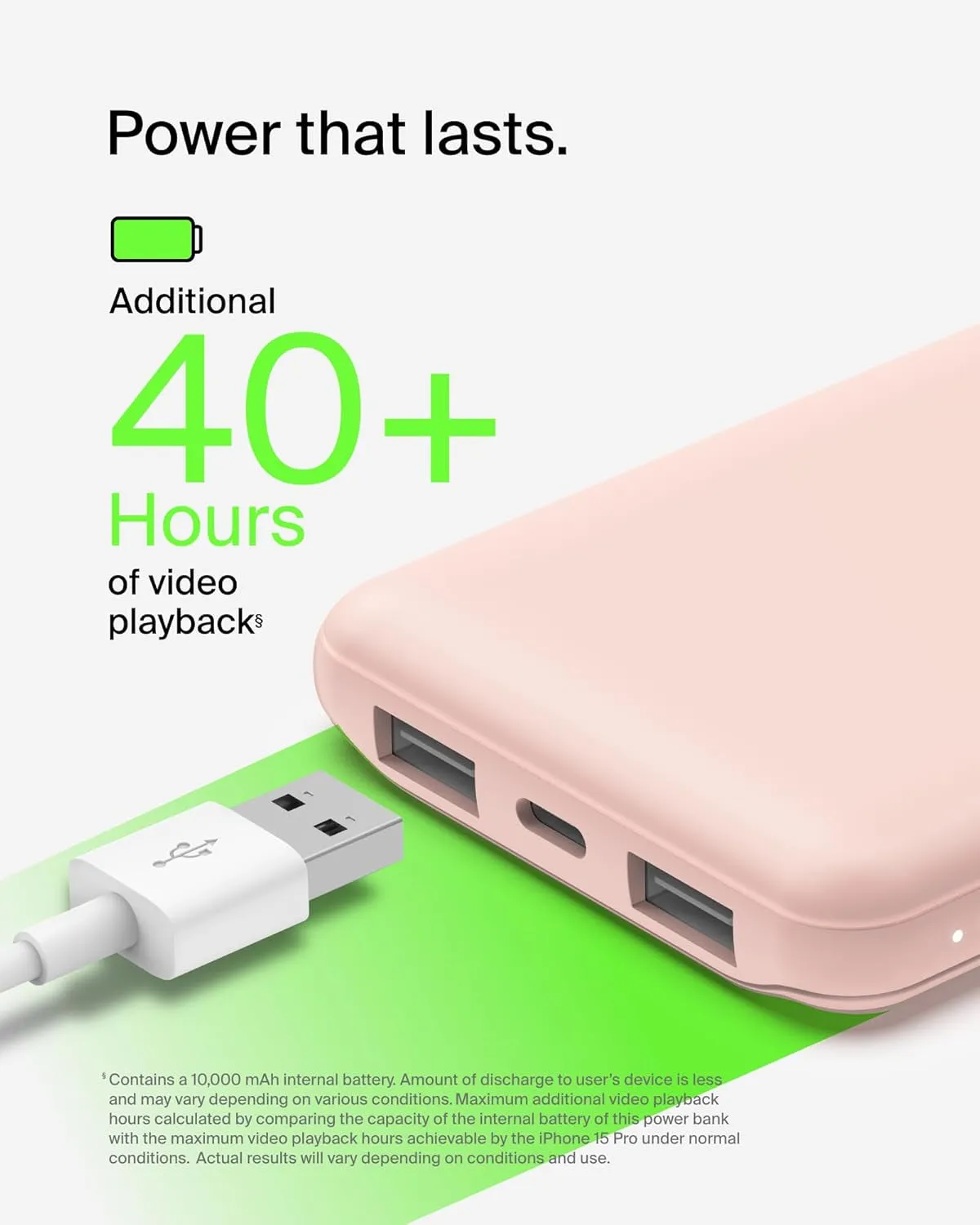 Belkin Portable Charger, USB-C Power Bank 10K W/ 1 USB-C Port and 2 USB-A Ports with USB-A to USB-C Cable for Iphone 16, 16 Plus, 16 Pro, 16 Pro Max, Samsung Galaxy S24, & More - Rose Gold