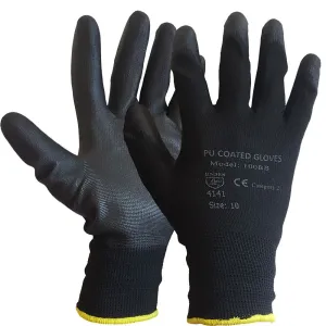 Black PU Coated Nylon or Polyster Liner Work Glove