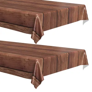 Brown Wood Grain Rustic Plastic Table Cover 54" x 108" (2 Pack)