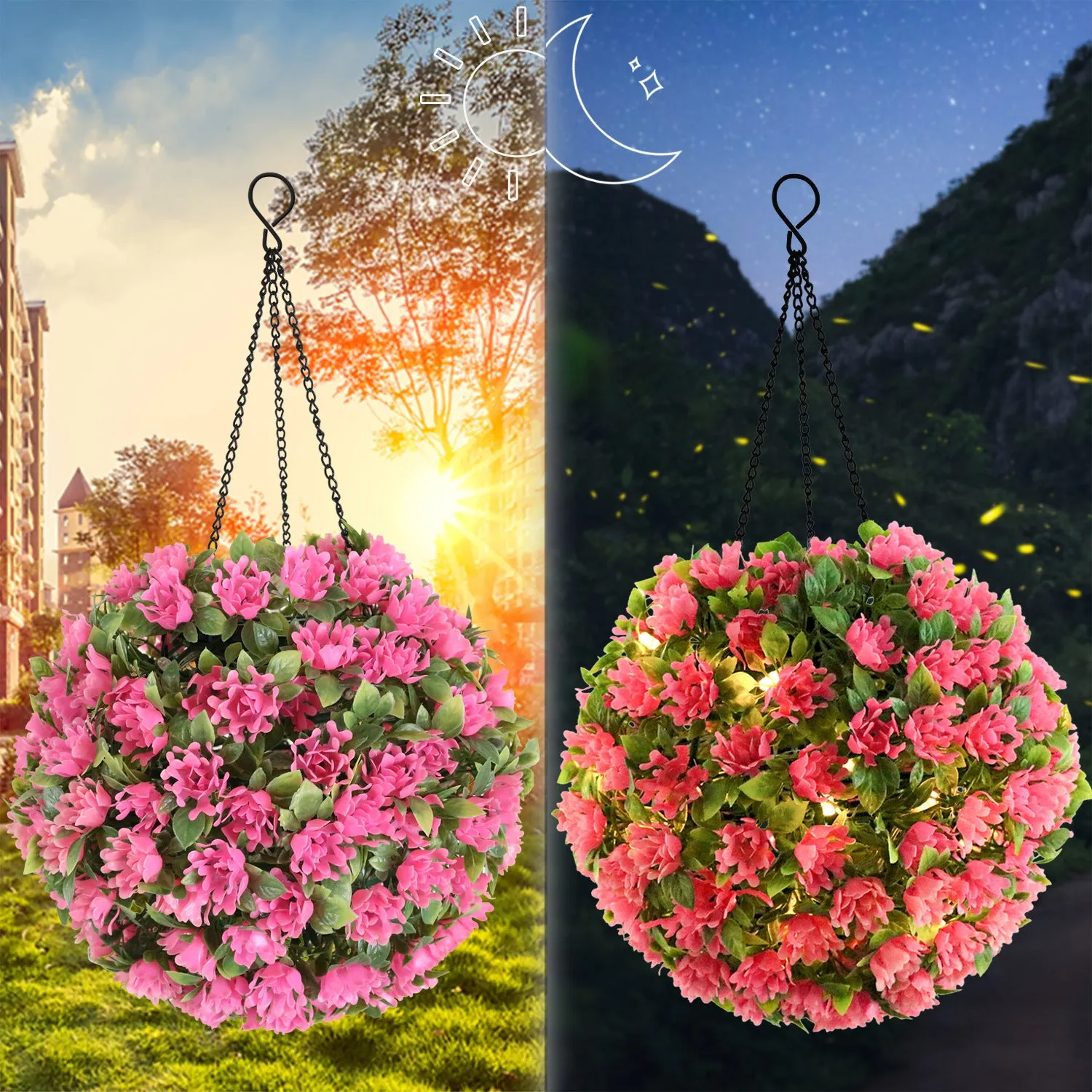 Bulk 17.7" Artificial Flower Solar Led Topiary Ball Flowers Spheres Hanging Garden Outdoor Decor Wholesale