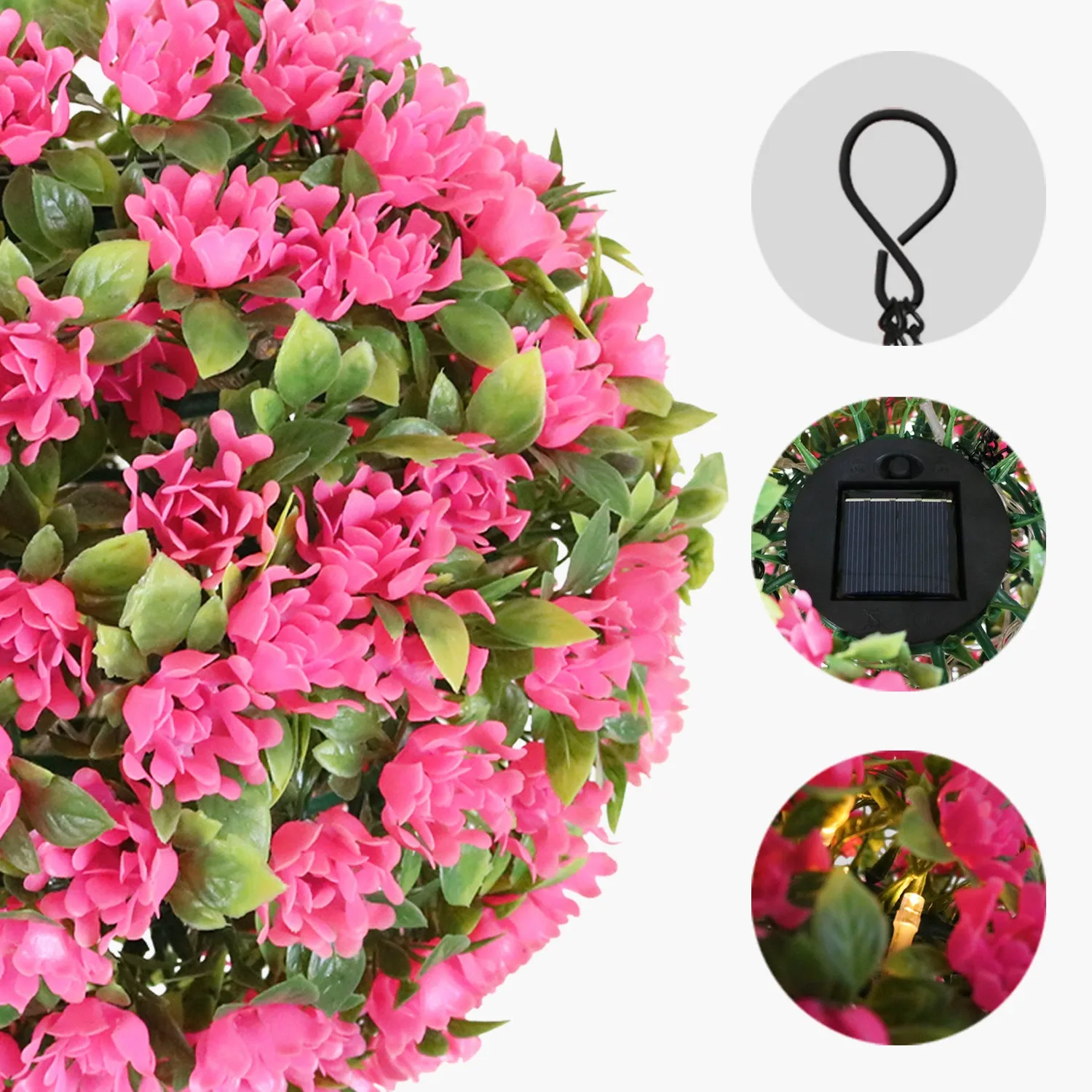 Bulk 17.7" Artificial Flower Solar Led Topiary Ball Flowers Spheres Hanging Garden Outdoor Decor Wholesale