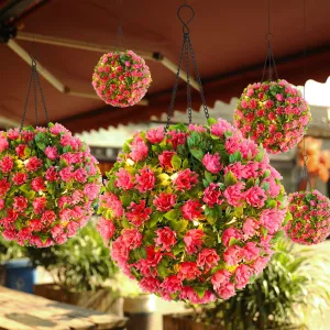 Bulk 17.7" Artificial Flower Solar Led Topiary Ball Flowers Spheres Hanging Garden Outdoor Decor Wholesale