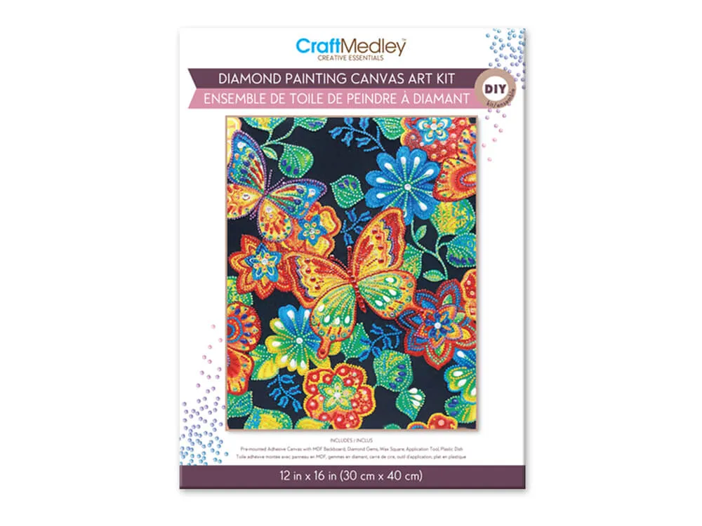 Craft Medley Kit: Diamond Painting Art Kit 12INx16IN w/Gems Tool Tray  Butterfly