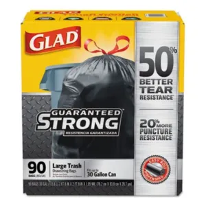 Drawstring Large Trash Bags, 30 Gal, 1.05 Mil, 30" X 33", Black, 90-Carton