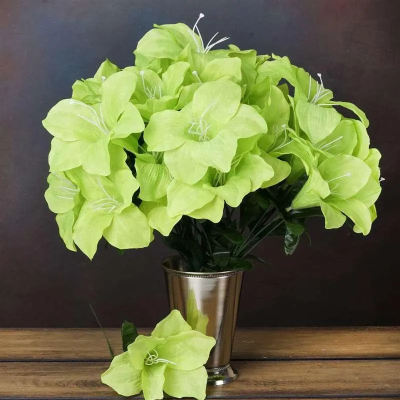 Eastern Lily Bush Artificial Silk Flowers - Lime Green