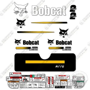 Fits Bobcat A-770 Compact Track Loader Skid Steer Decal Kit (Straight Stripes) YELLOW