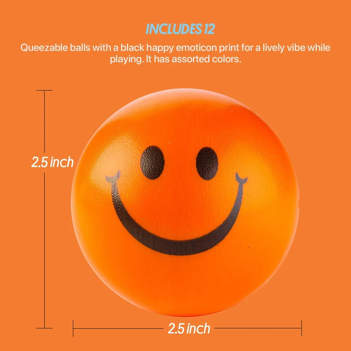 Kicko Colorful Smile Face Stress Balls - Pack of 12 2.5 Inch Smile Squeeze Balls