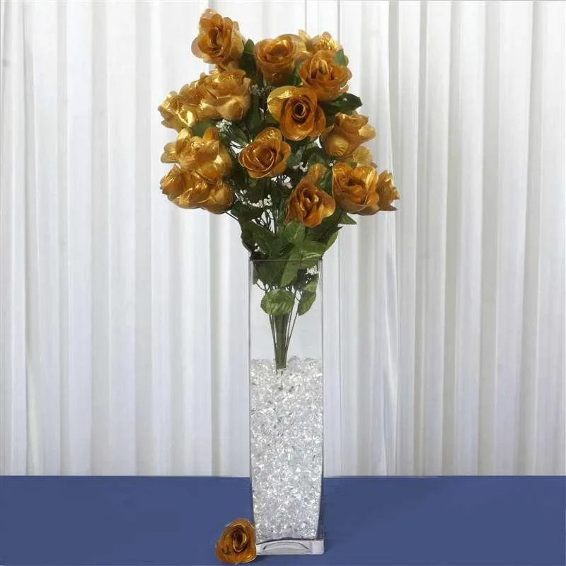 Long Stem Rose Bush Artificial Silk Flowers - Gold