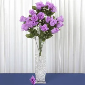 Long Stem Rose Bush Artificial Silk Flowers - Lavender