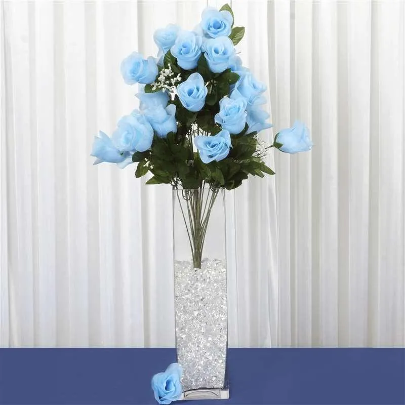 Long Stem Rose Bush Artificial Silk Flowers - Light Blue