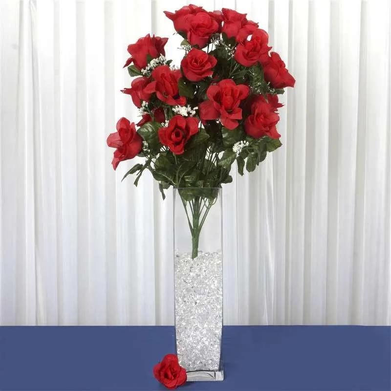 Long Stem Rose Bush Artificial Silk Flowers - Red