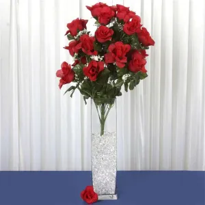 Long Stem Rose Bush Artificial Silk Flowers - Red