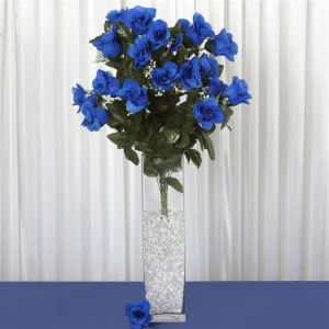 Long Stem Rose Bush Artificial Silk Flowers - Royal Blue