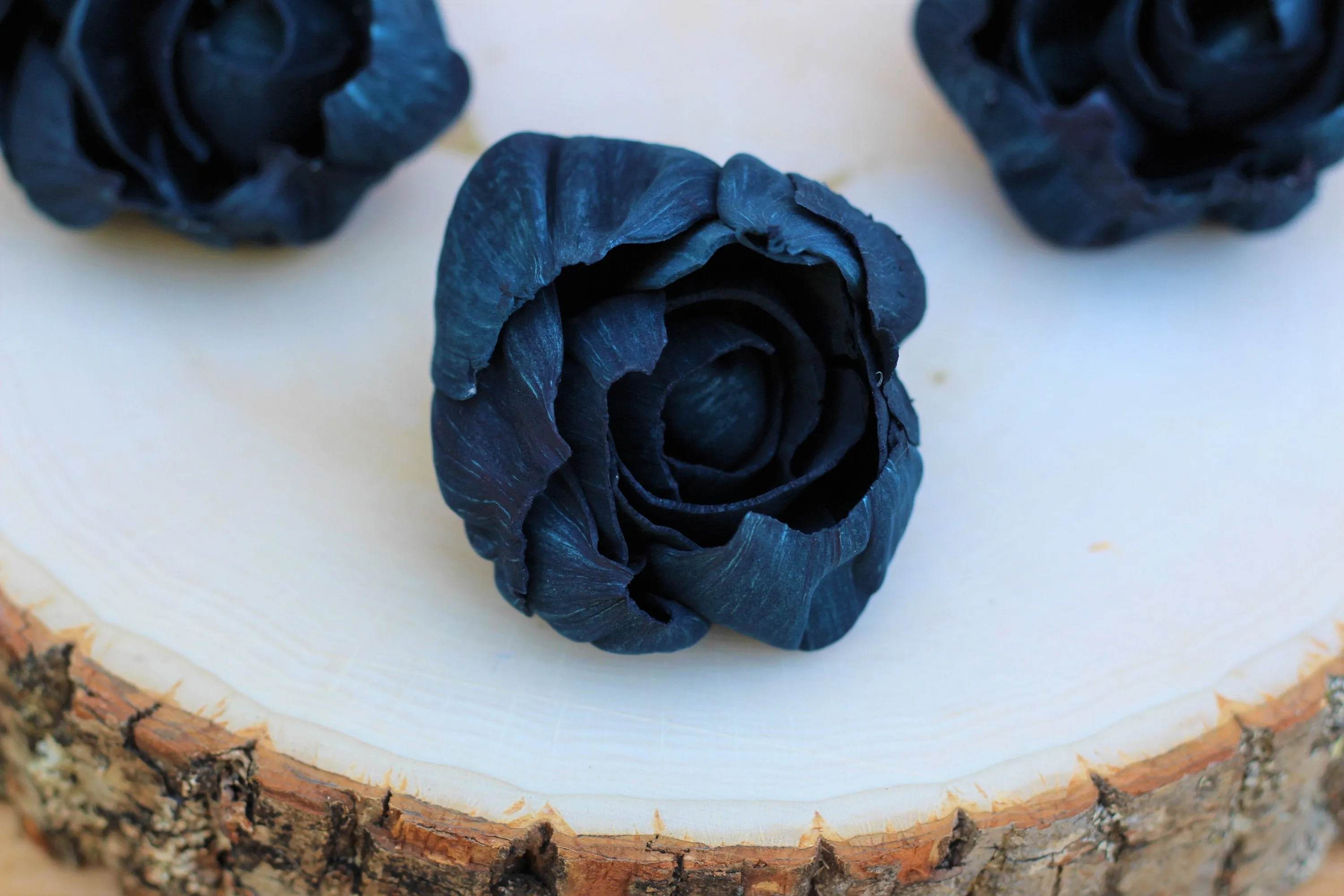 Navy Blue Colored Sola Wood Peonies ( Set of 12 )