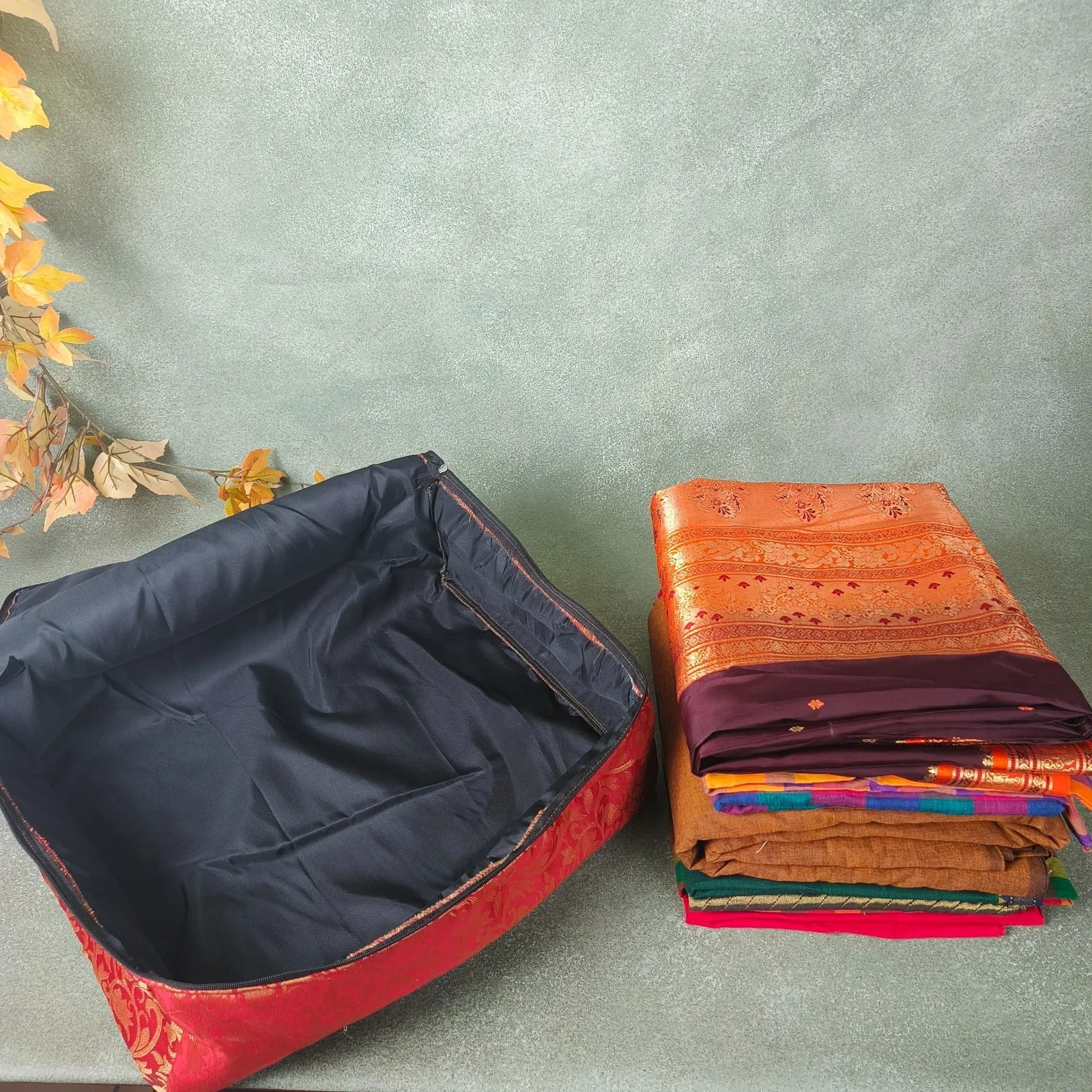 Saree Storage Bags Dark Green Floral Prints