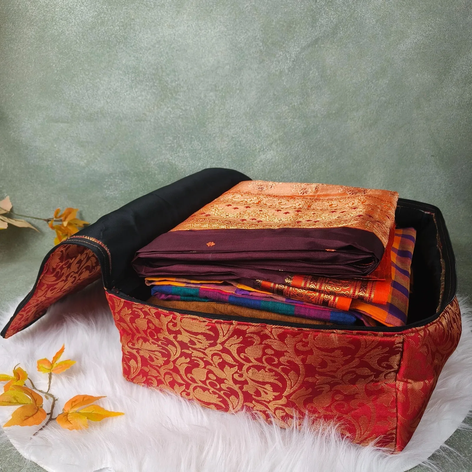 Saree Storage Bags Dark Green Floral Prints