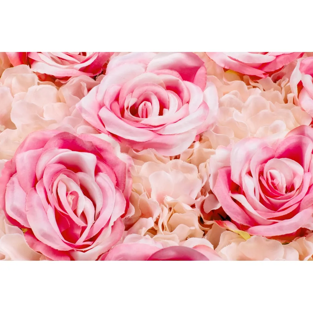 Silk Roses/Hydrangeas Flower Wall Backdrop Panel - Fuchsia & Light Pink