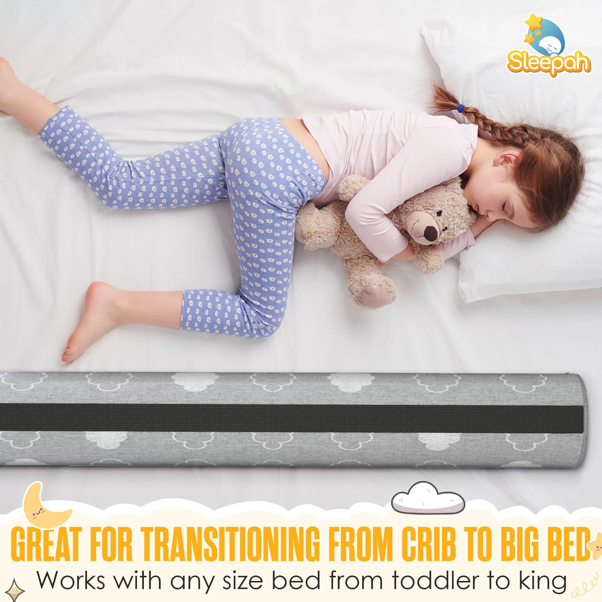 Sleepah Bed Rail for Toddlers Memory Foam Bed Bumper Guard w Dual Non-Slip Pads (Top & Bottom) Bed Rail is Waterproof Washable Soft Removable Cover for Kids, Adults & Seniors  (1 Pack)