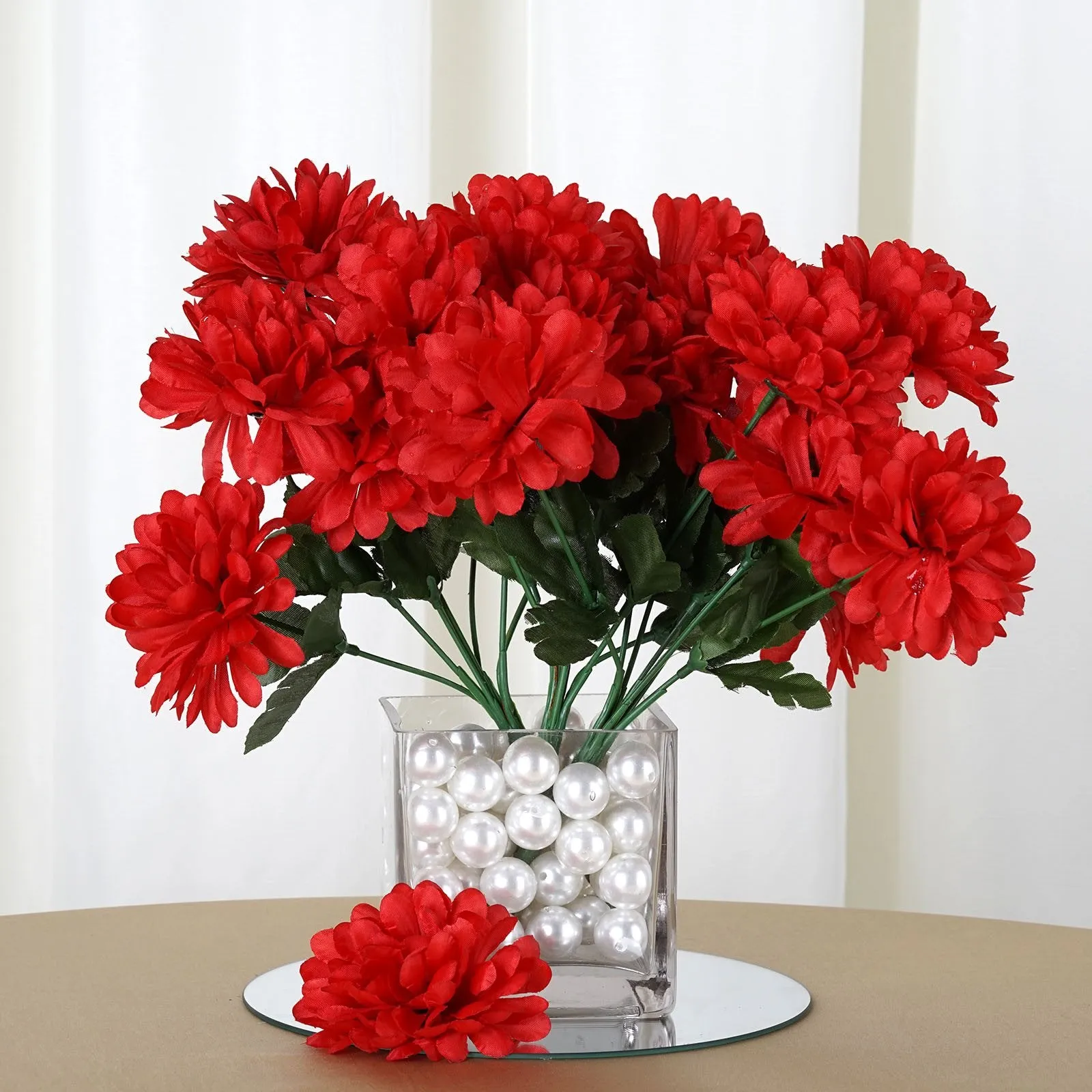 Small Chrysanthemum Bush Artificial Silk Flowers - Red