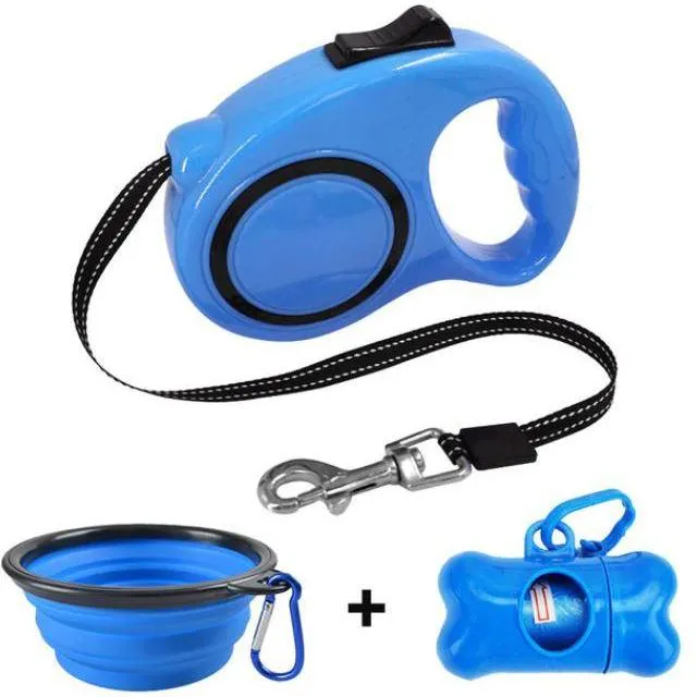 Tear Resistant, Retractable Heavy Walking Dog Leash Bowl Waste Bag Dispenser and Bags Sets