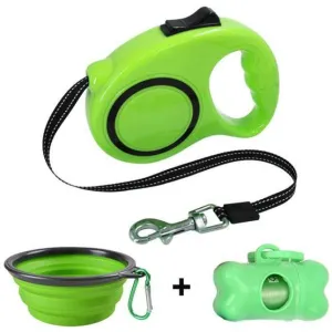 Tear Resistant, Retractable Heavy Walking Dog Leash Bowl Waste Bag Dispenser and Bags Sets