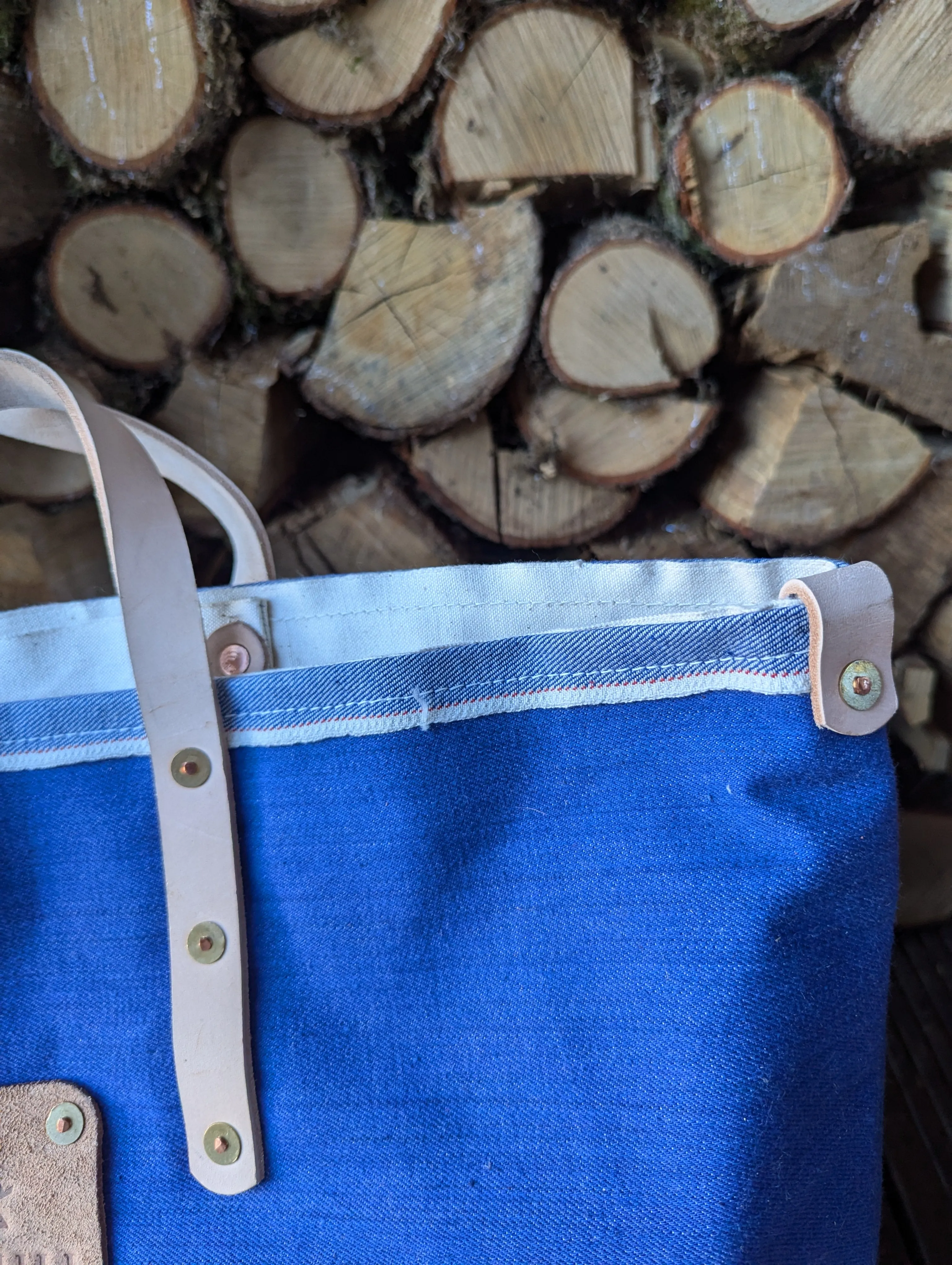 Tote bags, double-lined denim or canvas with leather handles