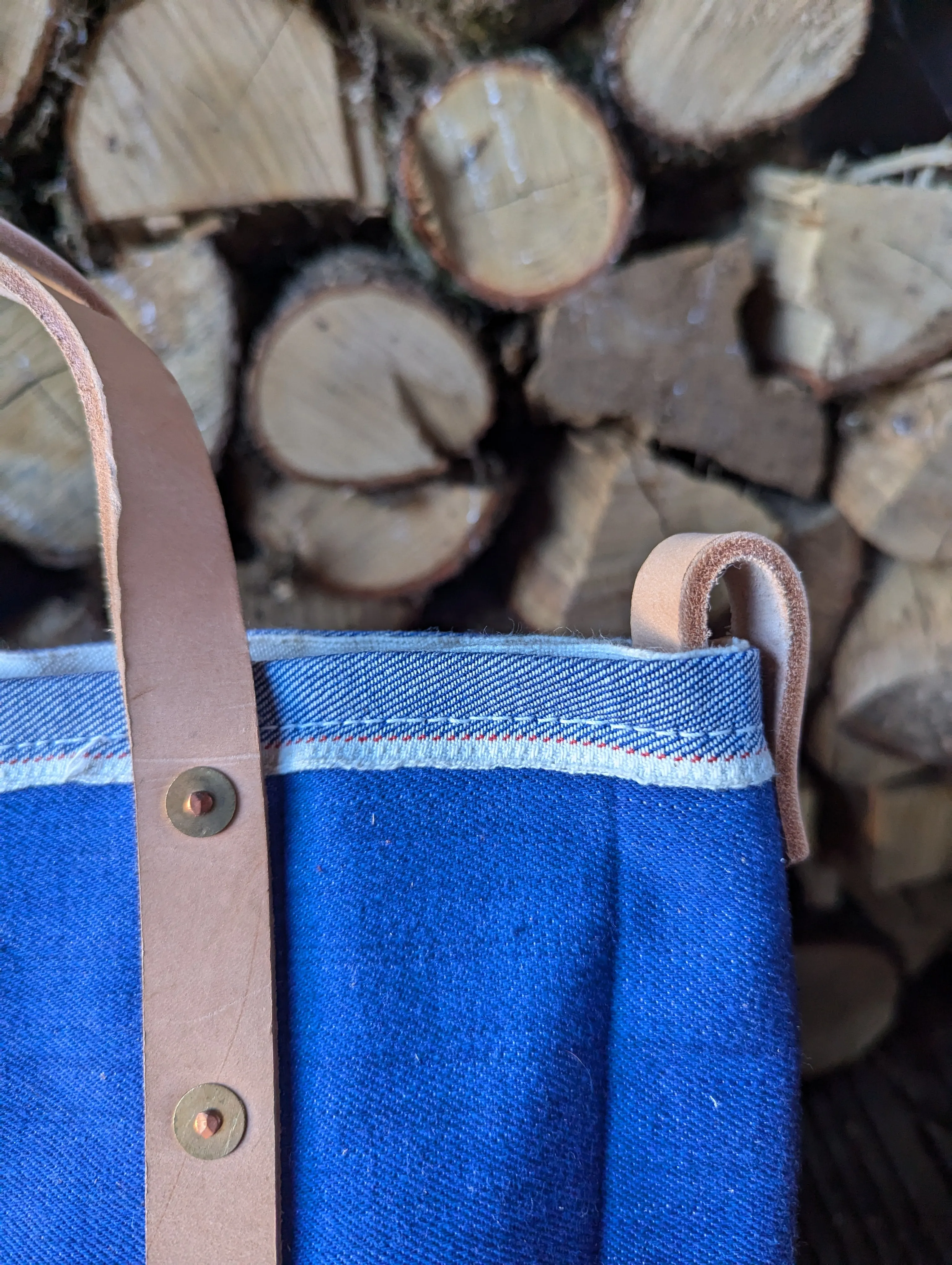 Tote bags, double-lined denim or canvas with leather handles