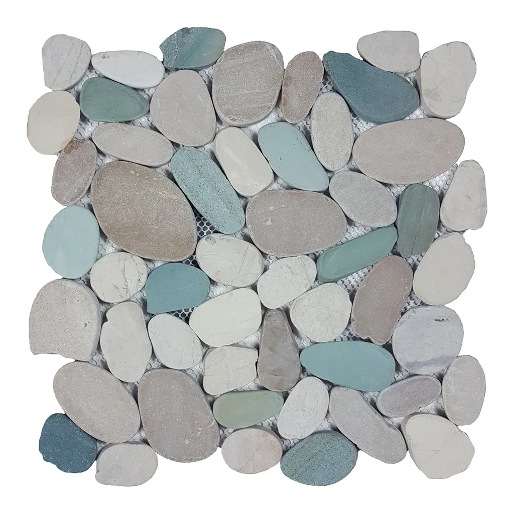 White Green Tan - Shaved Pebble Tile